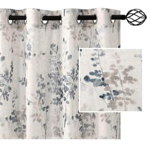 imageHVERSAILTEX Sheer Linen Curtains 84 Inch Long Semi Sheer Curtains Draperies for Living RoomBedroom Vintage Classical Floral Printing Window Treatment Grommet 2 Panels Yellow and TaupeGrommet Top  BluestoneTaupe