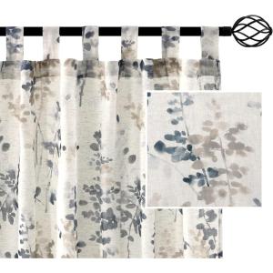 imageHVERSAILTEX Sheer Linen Curtains 84 Inch Long Semi Sheer Curtains Draperies for Living RoomBedroom Vintage Classical Floral Printing Window Treatment Grommet 2 Panels Yellow and TaupeTab Top  BluestoneTaupe