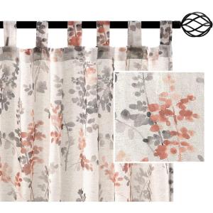 imageHVERSAILTEX Sheer Linen Curtains 84 Inch Long Semi Sheer Curtains Draperies for Living RoomBedroom Vintage Classical Floral Printing Window Treatment Grommet 2 Panels Yellow and TaupeTab Top  CoralTaupe