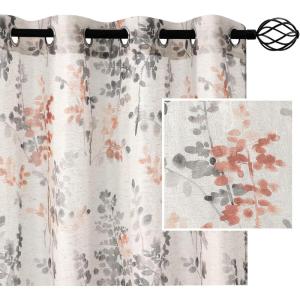 imageHVERSAILTEX Sheer Linen Curtains 84 Inch Long Semi Sheer Curtains Draperies for Living RoomBedroom Vintage Classical Floral Printing Window Treatment Grommet 2 Panels Yellow and TaupeGrommet Top  CoralTaupe