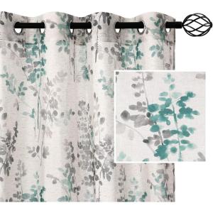 imageHVERSAILTEX Sheer Linen Curtains 84 Inch Long Semi Sheer Curtains Draperies for Living RoomBedroom Vintage Classical Floral Printing Window Treatment Grommet 2 Panels Yellow and TaupeGrommet Top  TurquoiseTaupe