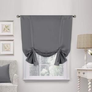 imageHVERSAILTEX Thermal Insulated Blackout Adjustable Tie Up Shade Curtain Window Treatment Rod Pocket 2 Panels 42 inches W x 63 inches L Stone BlueBluish Gray
