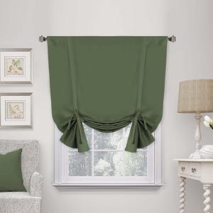 imageHVERSAILTEX Thermal Insulated Blackout Adjustable Tie Up Shade Curtain Window Treatment Rod Pocket 2 Panels 42 inches W x 63 inches L Stone BlueBronze Green