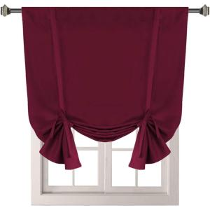 imageHVERSAILTEX Thermal Insulated Blackout Adjustable Tie Up Shade Curtain Window Treatment Rod Pocket 2 Panels 42 inches W x 63 inches L Stone BlueBurgundy