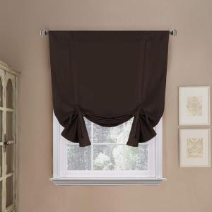 imageHVERSAILTEX Thermal Insulated Blackout Adjustable Tie Up Shade Curtain Window Treatment Rod Pocket 2 Panels 42 inches W x 63 inches L Stone BlueChocolate Brown