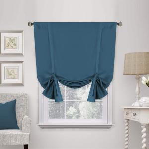 imageHVERSAILTEX Thermal Insulated Blackout Adjustable Tie Up Shade Curtain Window Treatment Rod Pocket 2 Panels 42 inches W x 63 inches L Stone BlueDark Teal