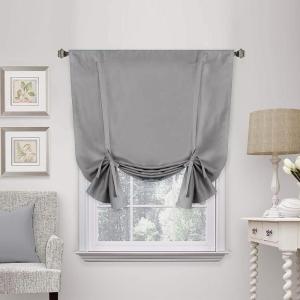 imageHVERSAILTEX Thermal Insulated Blackout Adjustable Tie Up Shade Curtain Window Treatment Rod Pocket 2 Panels 42 inches W x 63 inches L Stone BlueDove Gray