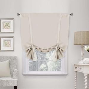 imageHVERSAILTEX Thermal Insulated Blackout Adjustable Tie Up Shade Curtain Window Treatment Rod Pocket 2 Panels 42 inches W x 63 inches L Stone BlueIvory