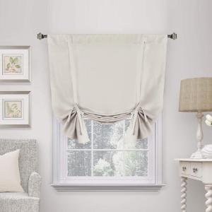 imageHVERSAILTEX Thermal Insulated Blackout Adjustable Tie Up Shade Curtain Window Treatment Rod Pocket 2 Panels 42 inches W x 63 inches L Stone BlueIvoryCream