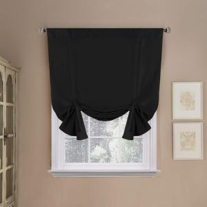 imageHVERSAILTEX Thermal Insulated Blackout Adjustable Tie Up Shade Curtain Window Treatment Rod Pocket 2 Panels 42 inches W x 63 inches L Stone BlueJet Black