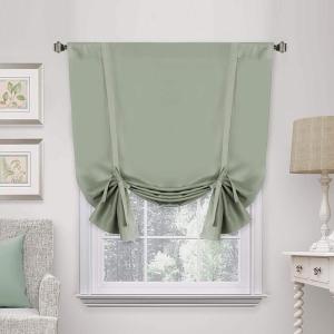 imageHVERSAILTEX Thermal Insulated Blackout Adjustable Tie Up Shade Curtain Window Treatment Rod Pocket 2 Panels 42 inches W x 63 inches L Stone BlueLight Sage