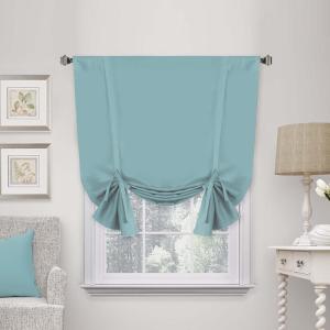 imageHVERSAILTEX Thermal Insulated Blackout Adjustable Tie Up Shade Curtain Window Treatment Rod Pocket 2 Panels 42 inches W x 63 inches L Stone BlueMineral Blue