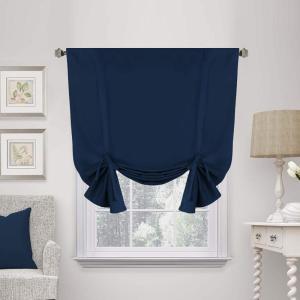 imageHVERSAILTEX Thermal Insulated Blackout Adjustable Tie Up Shade Curtain Window Treatment Rod Pocket 2 Panels 42 inches W x 63 inches L Stone BlueNavy