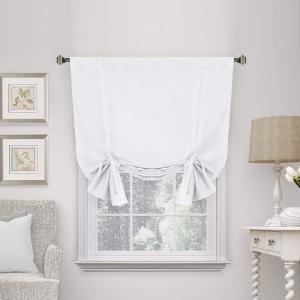 imageHVERSAILTEX Thermal Insulated Blackout Adjustable Tie Up Shade Curtain Window Treatment Rod Pocket 2 Panels 42 inches W x 63 inches L Stone BluePure White