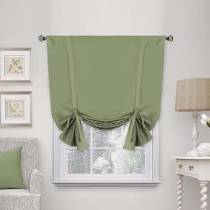 imageHVERSAILTEX Thermal Insulated Blackout Adjustable Tie Up Shade Curtain Window Treatment Rod Pocket 2 Panels 42 inches W x 63 inches L Stone BlueSage