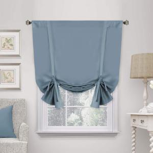 imageHVERSAILTEX Thermal Insulated Blackout Adjustable Tie Up Shade Curtain Window Treatment Rod Pocket 2 Panels 42 inches W x 63 inches L Stone BlueStone Blue