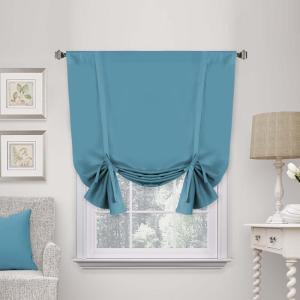 imageHVERSAILTEX Thermal Insulated Blackout Adjustable Tie Up Shade Curtain Window Treatment Rod Pocket 2 Panels 42 inches W x 63 inches L Stone BlueStorm Blue