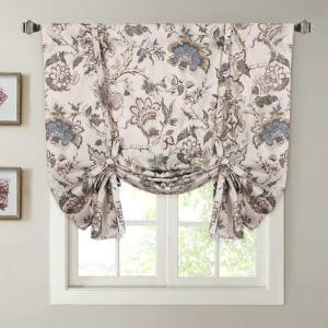 imageHVERSAILTEX Thermal Insulated Printed Blackout Small Window Curtain Adjustable Tie Up Curtains Rod Pocket Short Curtain for Kitchen  42quot Wide by 63quot Long Sage Birds PatternFlroal in Sage and Brown
