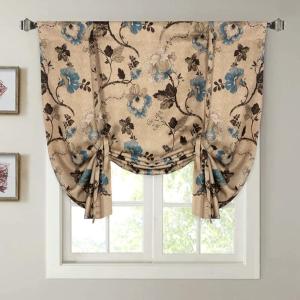 imageHVERSAILTEX Thermal Insulated Printed Blackout Small Window Curtain Adjustable Tie Up Curtains Rod Pocket Short Curtain for Kitchen  42quot Wide by 63quot Long Sage Birds PatternFloral in Brown and Blue
