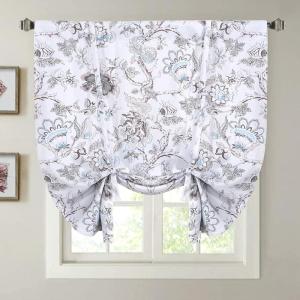 imageHVERSAILTEX Thermal Insulated Printed Blackout Small Window Curtain Adjustable Tie Up Curtains Rod Pocket Short Curtain for Kitchen  42quot Wide by 63quot Long Sage Birds PatternFloral in Brown and Soft Teal