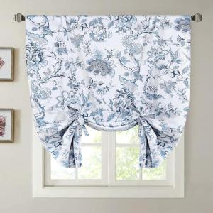 imageHVERSAILTEX Thermal Insulated Printed Blackout Small Window Curtain Adjustable Tie Up Curtains Rod Pocket Short Curtain for Kitchen  42quot Wide by 63quot Long Sage Birds PatternFloral in Storm Blue