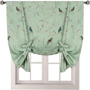 imageHVERSAILTEX Thermal Insulated Printed Blackout Small Window Curtain Adjustable Tie Up Curtains Rod Pocket Short Curtain for Kitchen  42quot Wide by 63quot Long Sage Birds PatternBirds in Sage