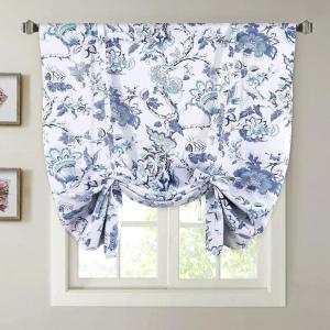 imageHVERSAILTEX Thermal Insulated Printed Blackout Small Window Curtain Adjustable Tie Up Curtains Rod Pocket Short Curtain for Kitchen  42quot Wide by 63quot Long Sage Birds PatternFloral in Blue and White