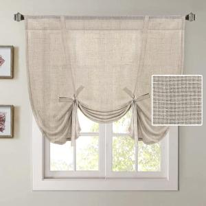 imageHVERSAILTEX Tie Up Linen Curtains 63 Inch Length Nature Linen Textured Privacy Curtain Multi Hanging Ways Shade Balloon Window Shade Rod Pocket Casual Curtain  42x63  IvoryAngora