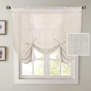 imageHVERSAILTEX Tie Up Linen Curtains 63 Inch Length Nature Linen Textured Privacy Curtain Multi Hanging Ways Shade Balloon Window Shade Rod Pocket Casual Curtain  42x63  IvoryNatural