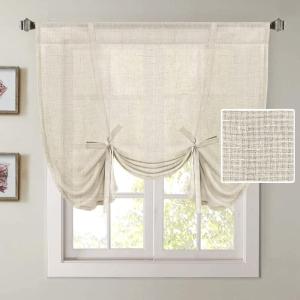 imageHVERSAILTEX Tie Up Linen Curtains 63 Inch Length Nature Linen Textured Privacy Curtain Multi Hanging Ways Shade Balloon Window Shade Rod Pocket Casual Curtain  42x63  IvoryIvory