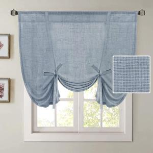 imageHVERSAILTEX Tie Up Linen Curtains 63 Inch Length Nature Linen Textured Privacy Curtain Multi Hanging Ways Shade Balloon Window Shade Rod Pocket Casual Curtain  42x63  IvoryStone Blue