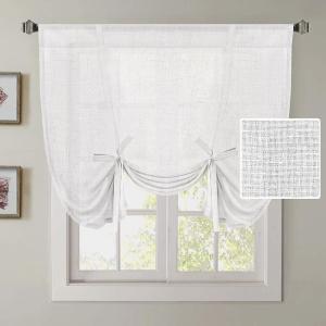 imageHVERSAILTEX Tie Up Linen Curtains 63 Inch Length Nature Linen Textured Privacy Curtain Multi Hanging Ways Shade Balloon Window Shade Rod Pocket Casual Curtain  42x63  IvoryPure White