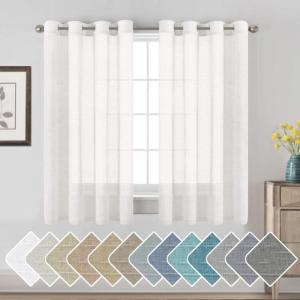 imageHVERSAILTEX White Sheer Linen Curtains for Living Room 84 inches Long Bedroom Curtains 2 Panel Sets Grommet Semi Sheer Elegant Soft Light Filter Window Treatments Curtain WhiteWhite
