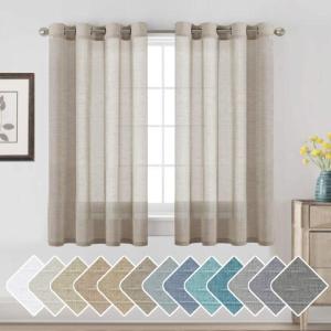 imageHVERSAILTEX White Sheer Linen Curtains for Living Room 84 inches Long Bedroom Curtains 2 Panel Sets Grommet Semi Sheer Elegant Soft Light Filter Window Treatments Curtain WhiteTaupe