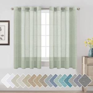 imageHVERSAILTEX White Sheer Linen Curtains for Living Room 84 inches Long Bedroom Curtains 2 Panel Sets Grommet Semi Sheer Elegant Soft Light Filter Window Treatments Curtain WhiteSage