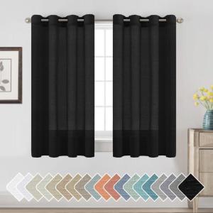 imageHVERSAILTEX White Sheer Linen Curtains for Living Room 84 inches Long Bedroom Curtains 2 Panel Sets Grommet Semi Sheer Elegant Soft Light Filter Window Treatments Curtain WhiteBlack