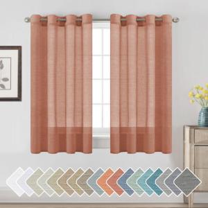 imageHVERSAILTEX White Sheer Linen Curtains for Living Room 84 inches Long Bedroom Curtains 2 Panel Sets Grommet Semi Sheer Elegant Soft Light Filter Window Treatments Curtain WhiteTerracotta