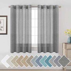 imageHVERSAILTEX White Sheer Linen Curtains for Living Room 84 inches Long Bedroom Curtains 2 Panel Sets Grommet Semi Sheer Elegant Soft Light Filter Window Treatments Curtain WhiteCharcoal Grey