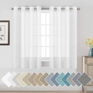 imageHVERSAILTEX White Sheer Linen Curtains for Living Room 84 inches Long Bedroom Curtains 2 Panel Sets Grommet Semi Sheer Elegant Soft Light Filter Window Treatments Curtain WhitePure White