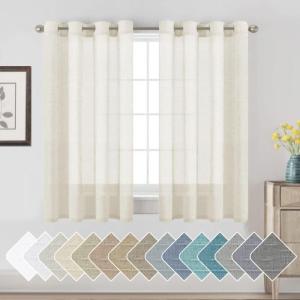 imageHVERSAILTEX White Sheer Linen Curtains for Living Room 84 inches Long Bedroom Curtains 2 Panel Sets Grommet Semi Sheer Elegant Soft Light Filter Window Treatments Curtain WhiteIvory