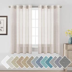 imageHVERSAILTEX White Sheer Linen Curtains for Living Room 84 inches Long Bedroom Curtains 2 Panel Sets Grommet Semi Sheer Elegant Soft Light Filter Window Treatments Curtain WhiteNatural