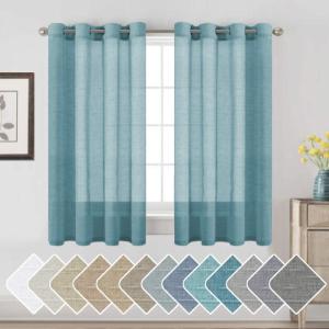imageHVERSAILTEX White Sheer Linen Curtains for Living Room 84 inches Long Bedroom Curtains 2 Panel Sets Grommet Semi Sheer Elegant Soft Light Filter Window Treatments Curtain WhiteTurquoise