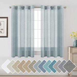 imageHVERSAILTEX White Sheer Linen Curtains for Living Room 84 inches Long Bedroom Curtains 2 Panel Sets Grommet Semi Sheer Elegant Soft Light Filter Window Treatments Curtain WhiteTeal
