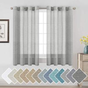 imageHVERSAILTEX White Sheer Linen Curtains for Living Room 84 inches Long Bedroom Curtains 2 Panel Sets Grommet Semi Sheer Elegant Soft Light Filter Window Treatments Curtain WhiteGrey