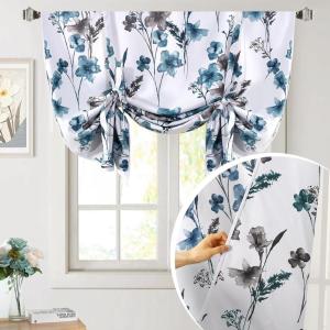 imageHVersailtex Reversible Tie Up Curtains Cattleya Floral Printed Rod Pocket Panel for Small Window  Reversible in BlueYellow  42quot Wide by 45quot LongReversible in BlueTeal