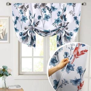 imageHVersailtex Reversible Tie Up Curtains Cattleya Floral Printed Rod Pocket Panel for Small Window  Reversible in BlueYellow  42quot Wide by 45quot LongReversible in BlueCoral