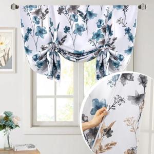 imageHVersailtex Reversible Tie Up Curtains Cattleya Floral Printed Rod Pocket Panel for Small Window  Reversible in BlueYellow  42quot Wide by 45quot LongReversible in BlueTaupe
