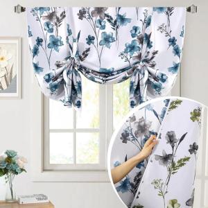 imageHVersailtex Reversible Tie Up Curtains Cattleya Floral Printed Rod Pocket Panel for Small Window  Reversible in BlueYellow  42quot Wide by 45quot LongReversible in BlueOlive