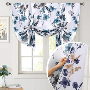 imageHVersailtex Reversible Tie Up Curtains Cattleya Floral Printed Rod Pocket Panel for Small Window  Reversible in BlueYellow  42quot Wide by 45quot LongReversible in BlueNavy