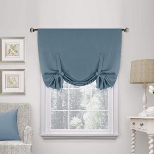 imageHVersailtex Thermal Insulated Blackout Tie Up Curtains Adjustable Window Shades for Living Room Rod Pocket 2Pack 42 x 63 Inch Long  Solid in Dove GrayStone Blue